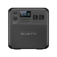 A black BLUETTI AC180T portable power station with a digital display, multiple power outlets, and a textured finish.