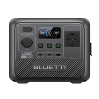 A portable power station with various output ports and indicators, branded BLUETTI.