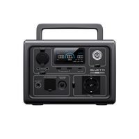 A portable power station with various input and output ports, buttons.