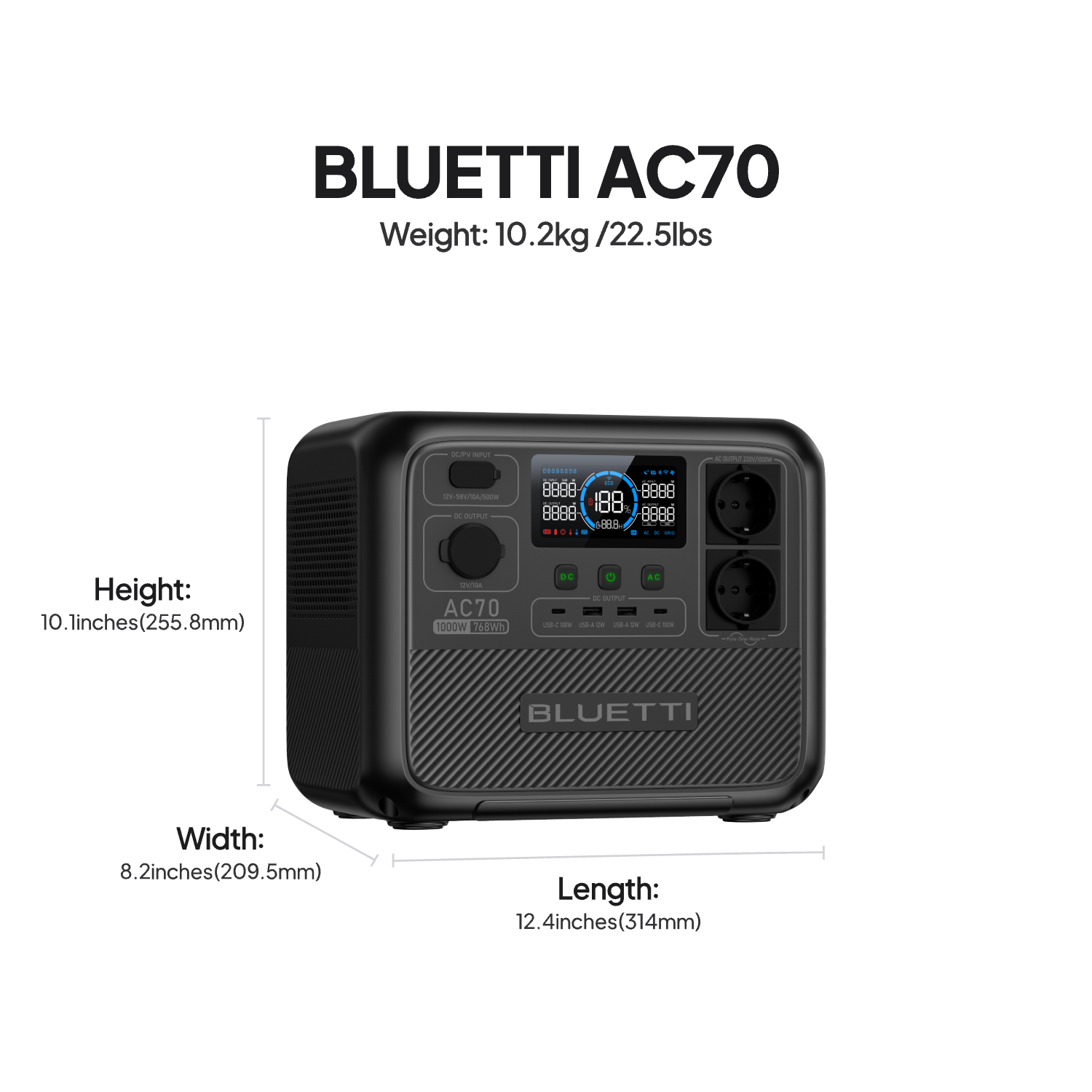 BLUETTI AC70-krachtcentrale | 768Wh 1.000W - BLUETTI EU